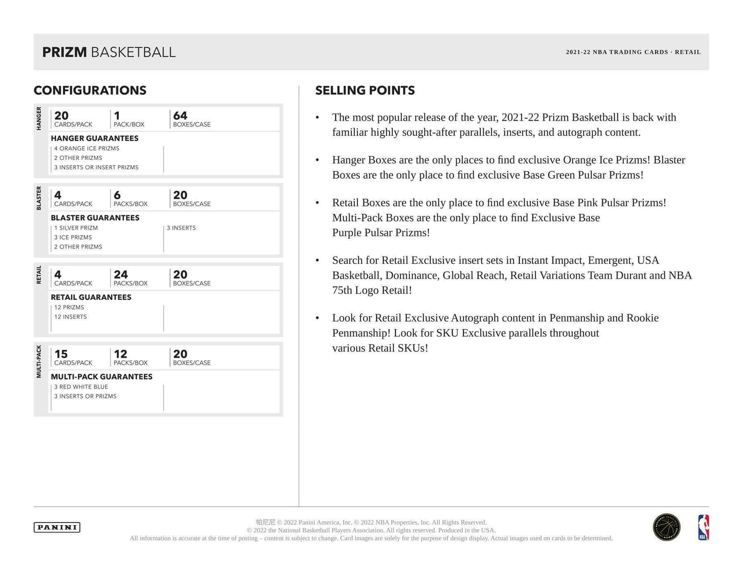 2021/22 Panini Prizm Basketball Blaster Box